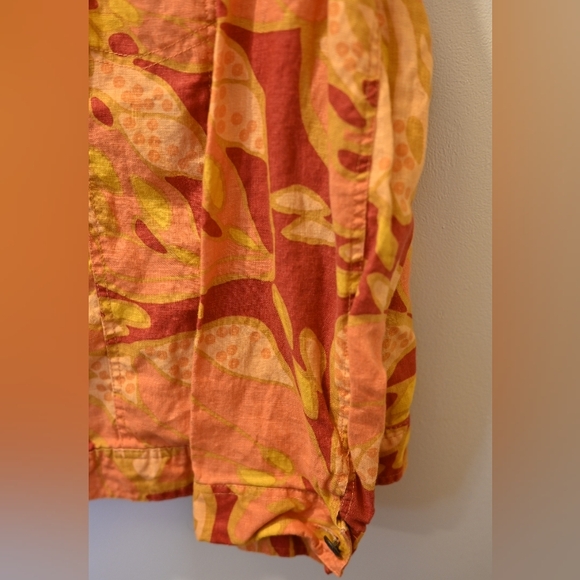 Plus Size Orange and Yellow Patterned Button Down 100% Linen Jacket 3X - Picture 3 of 13